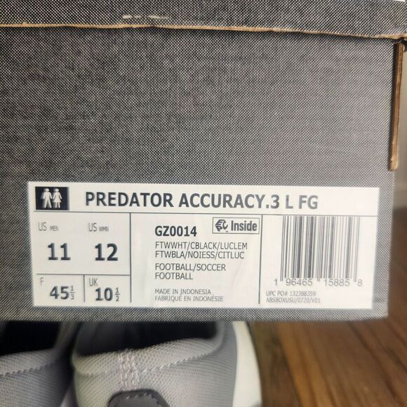 Adidas Predator Accuracy.3 L FG Soccer Cleats Men's 11 White Athletic GZ0014 NEW - Picture 11 of 11